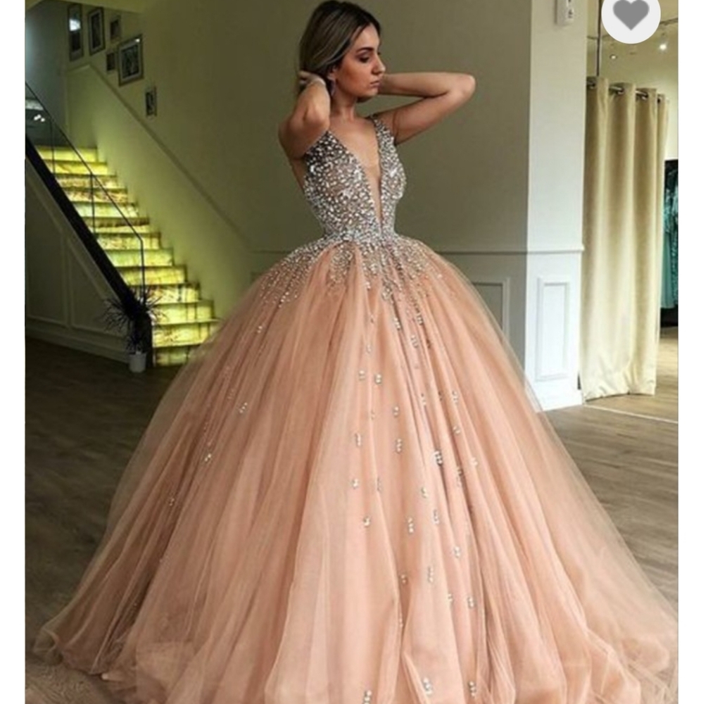 Peach Beaded Ball gown/Quinceanera/Formal dress